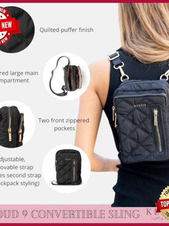 Quilted Puffer Convertible Sling Bag with Interchangeable Strap main image 4